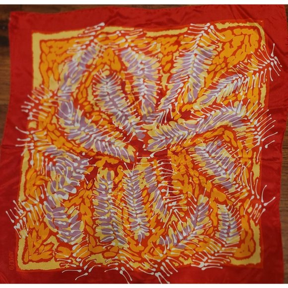 Vintage Adolfo 100% Silk Scarf Red, Orange Yellow France Hand Rolled 1970s - Picture 1 of 4